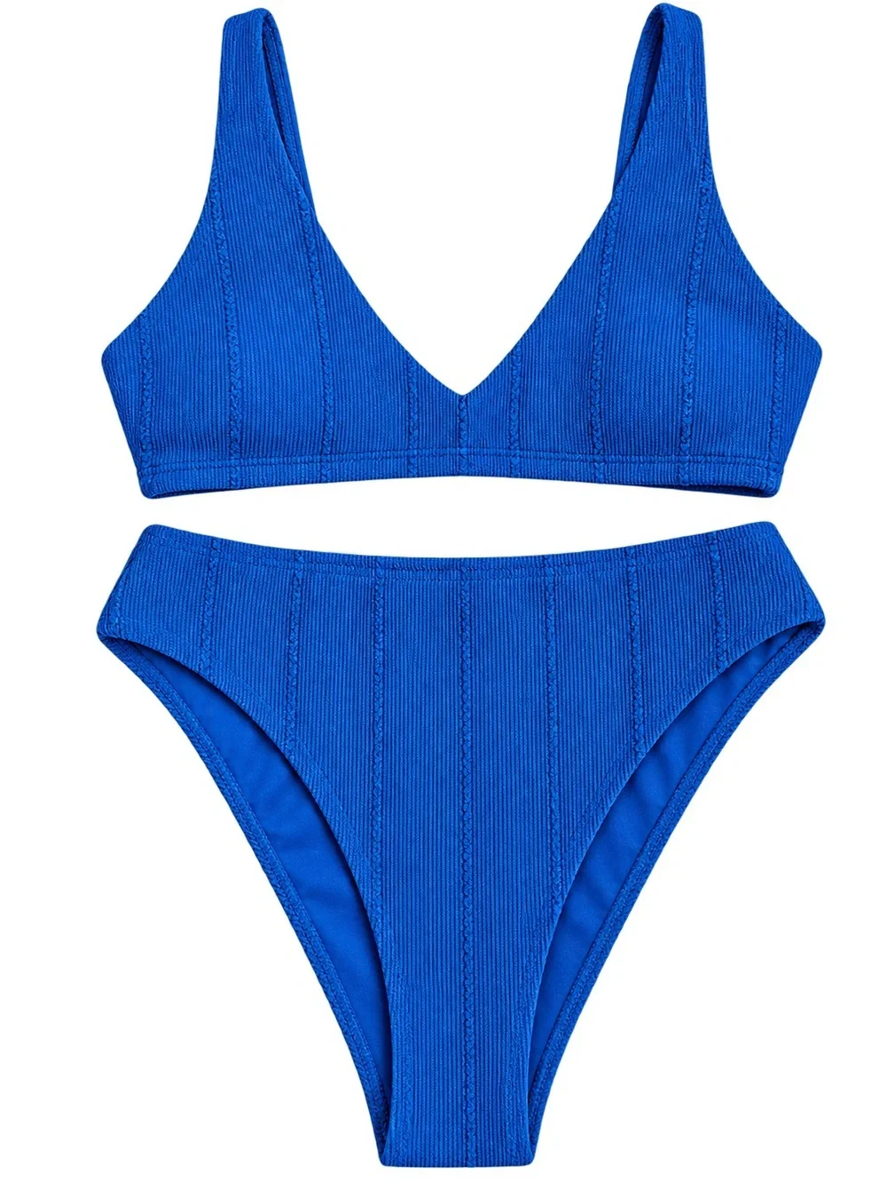 Aerie Real Good Swim Line -2022- Ribbed  Swim Set Blue Plunge